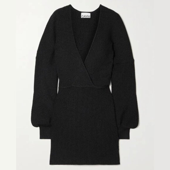 GANNI Wrap-Effect Ribbed-Knit Sweater Dress - Picture 3 of 4